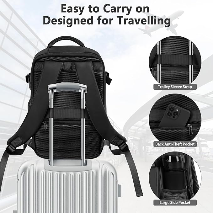 OTAHGK Cabin Bags 40×20×25 for Underseat Carry-ons Travel Backpack Hand Luggage Bag Flight Rucksack Casual Daypack School Office Backpack Fit 14 Inch Laptop with USB Charging Port-Black