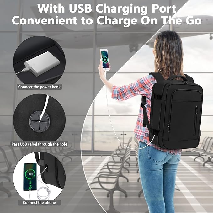 OTAHGK Cabin Bags 40×20×25 for Underseat Carry-ons Travel Backpack Hand Luggage Bag Flight Rucksack Casual Daypack School Office Backpack Fit 14 Inch Laptop with USB Charging Port-Black