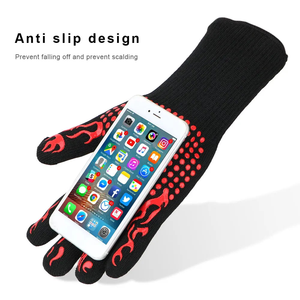 Non-slip Fireproof Microwave Oven Gloves Extreme Heat Resistant Oven Mitts 300-500 Centigrade Flame Retardant BBQ Fire Gloves