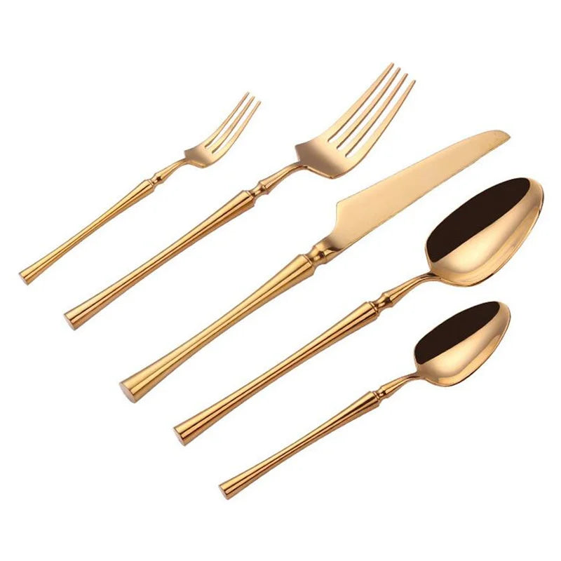 KuBac Hommi 30Pcs Shiny Dinnerware Set 18/10 Stainless Steel Mirror Gold Cutlery Set Golden Color Drop Ship