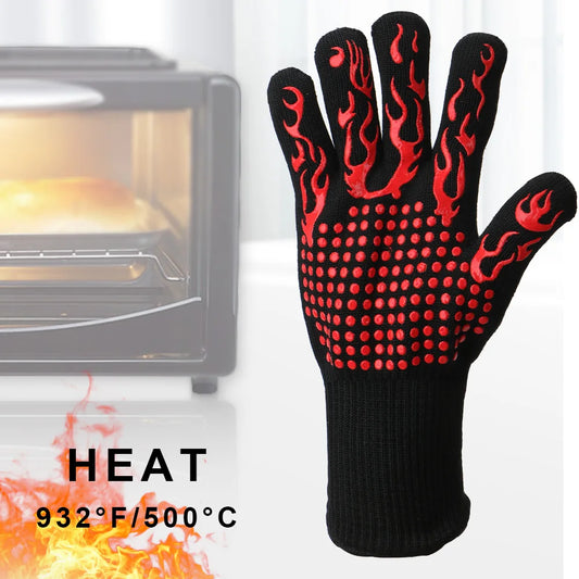 Non-slip Fireproof Microwave Oven Gloves Extreme Heat Resistant Oven Mitts 300-500 Centigrade Flame Retardant BBQ Fire Gloves