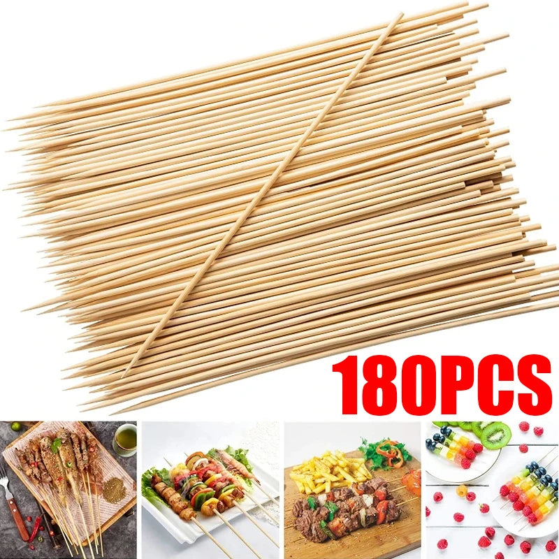 180/90Pcs Natural Wood Long Stick Disposable Bamboo Sticks for Barbecue Fruit BBQ Food Grade Bamboo Skewer Sticks 15/20/25/30cm