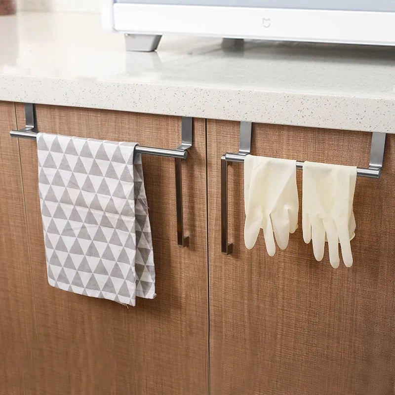 Towel Rack No-Punch Cabinet Door Back Rag Hangers Towel Bar Stainless Steel Bathroom Kitchen Cabinet Towel Rag Holder