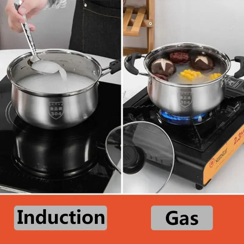 Stainless Steel Saucepan Non-stick Frying Pan With Glass Cover Cookware For Kitchen Cooking Pots Kitchenware Induction Cooker