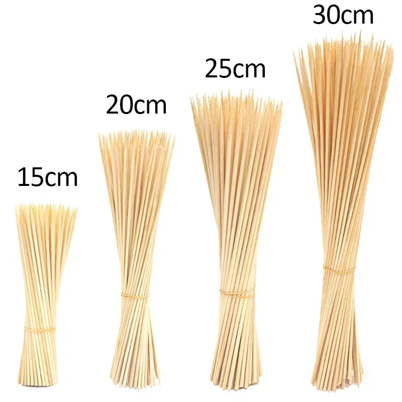 180/90Pcs Natural Wood Long Stick Disposable Bamboo Sticks for Barbecue Fruit BBQ Food Grade Bamboo Skewer Sticks 15/20/25/30cm