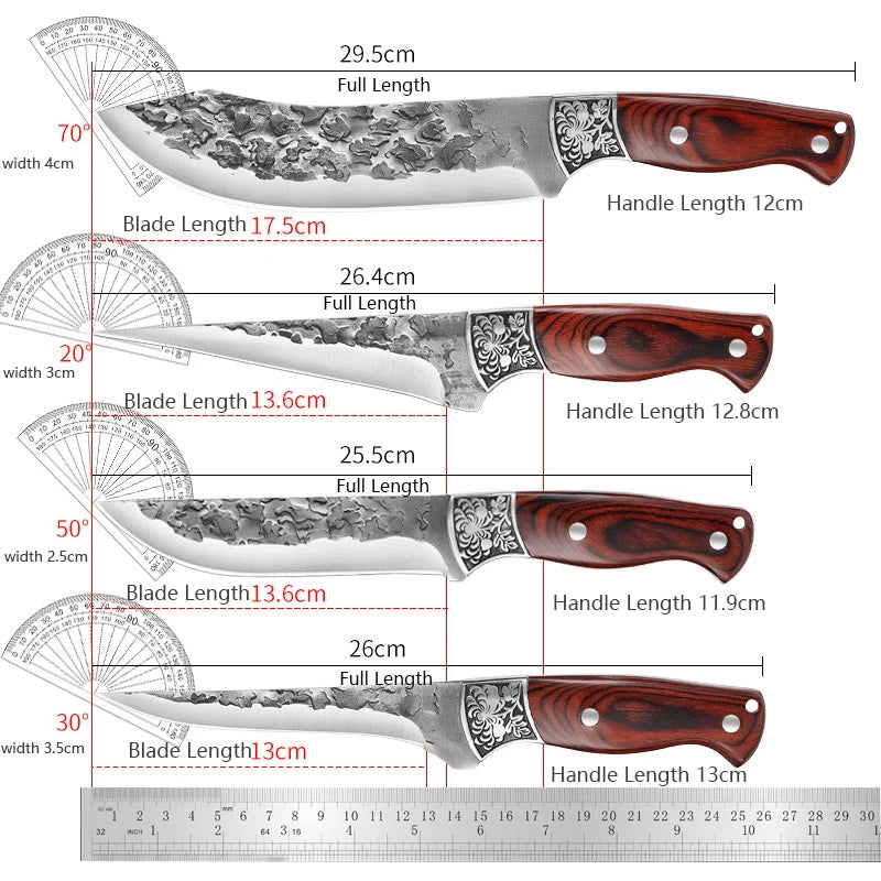 BBQ Butcher Boning Knife Hand Forged Wooden Handle Utility Knife Chef Slicing Fish Fruit Steak Knife Cleaver Meat Kitchen Knives