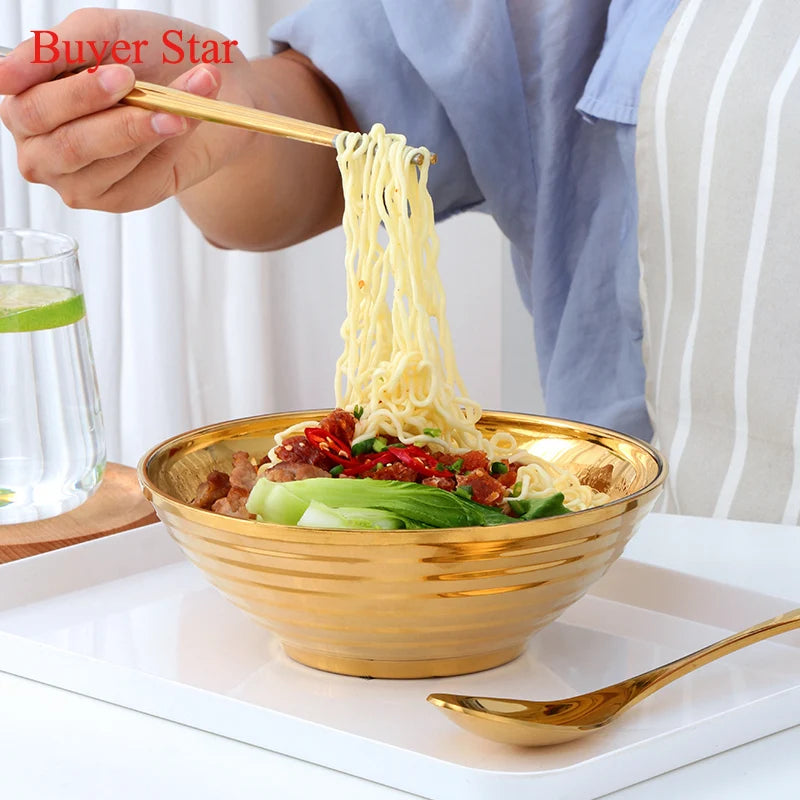 Ramen noodle Bowls Stainless Steel Instant Noodle Bowls Soup Rice Bowl with Chopsticks spoon Metal