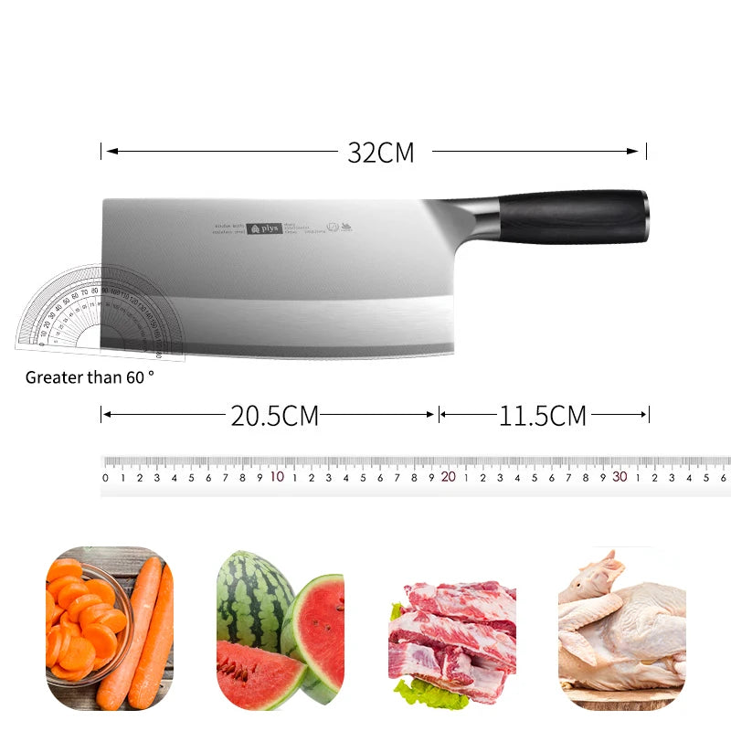 PLYS 9CR18MOV Kitchen Knife Chinese Chef Special Ultra-Sharp Slicing Knife Kitchen Meat Cleaver Ebony Handle Chopping Knife