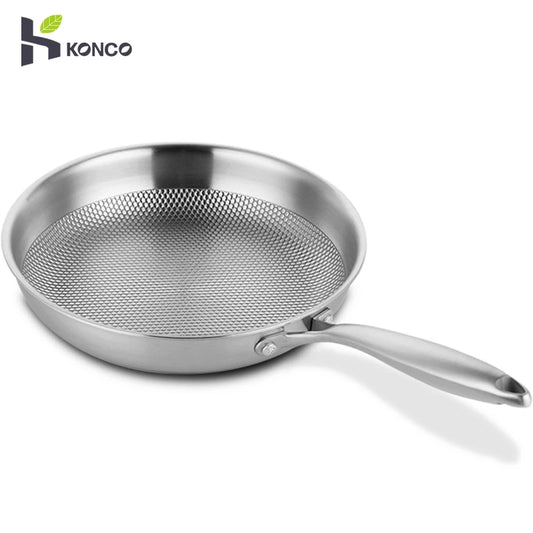 28/30cm Frying Pan 304 Stainless Steel Skillet Non-stick Pan NO-coating Eggs Steak Frying Pot Use Gas and Induction Stove