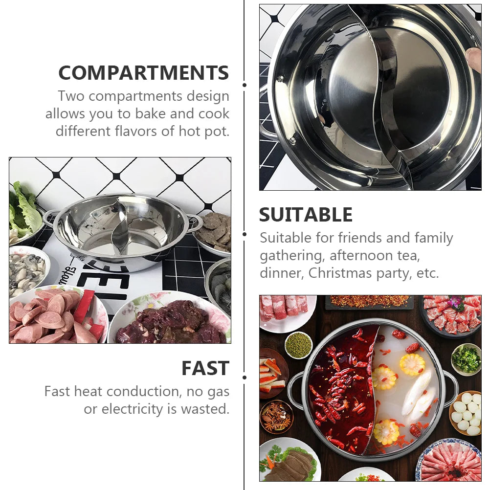 Pot Hot Shabu Divider Stainless Steel Cooking Cooker Induction Hotpot Divided Kitchen Cookware Flavor Pan