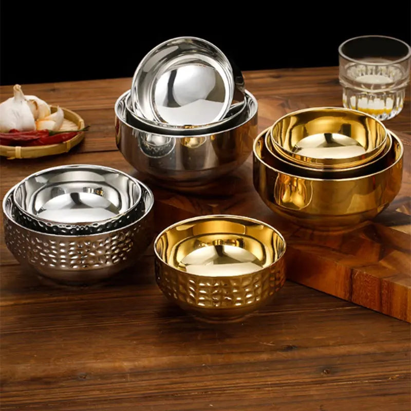 304 Stainless Steel Double Layer Bowls Insulated Anti-Scald Rice Bowls Noodle Ramen Soup Food Container Kitchen Tableware Bowl