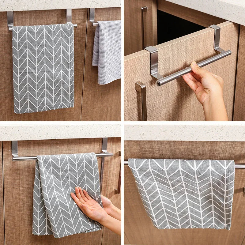 Towel Rack No-Punch Cabinet Door Back Rag Hangers Towel Bar Stainless Steel Bathroom Kitchen Cabinet Towel Rag Holder