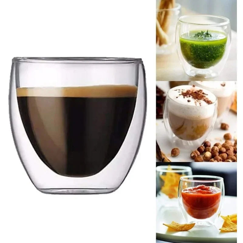 2/4/6PC 80ML/250ML/350ML/450ML Double Walled Glass Coffee Mugs Heat Insulation Clear Glass Mug Mini Whisky Glasses Drinkware Set