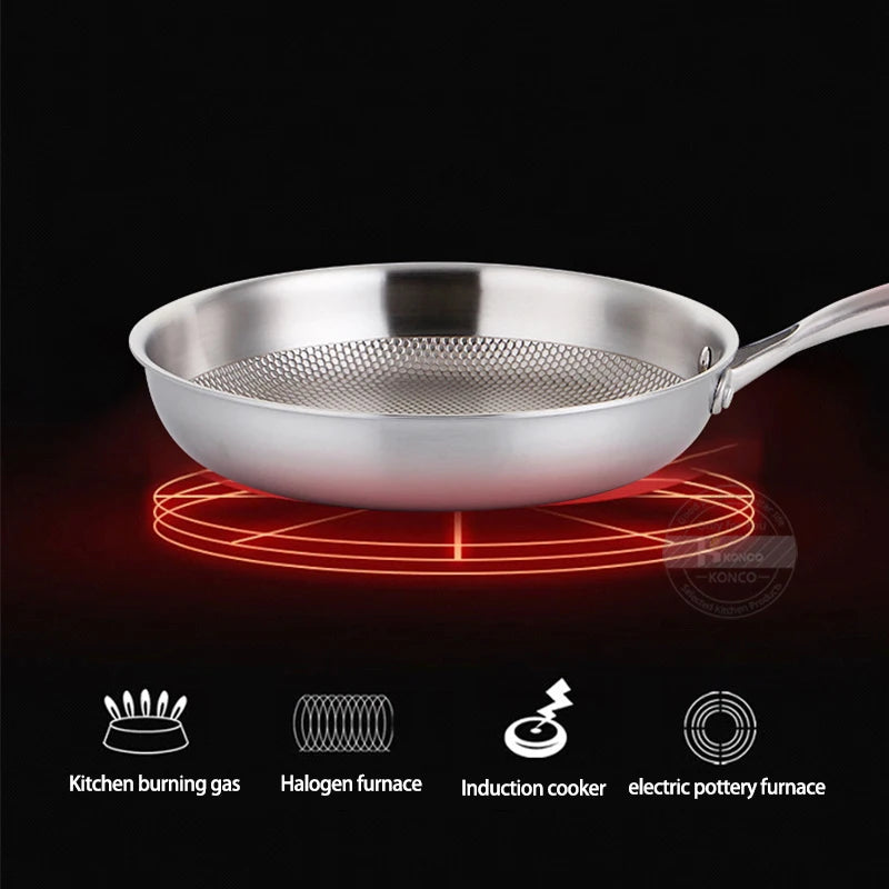 28/30cm Frying Pan 304 Stainless Steel Skillet Non-stick Pan NO-coating Eggs Steak Frying Pot Use Gas and Induction Stove