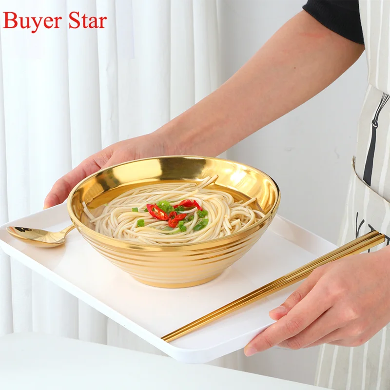 Ramen noodle Bowls Stainless Steel Instant Noodle Bowls Soup Rice Bowl with Chopsticks spoon Metal