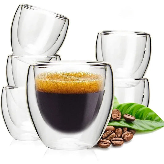 2/4/6PC 80ML/250ML/350ML/450ML Double Walled Glass Coffee Mugs Heat Insulation Clear Glass Mug Mini Whisky Glasses Drinkware Set