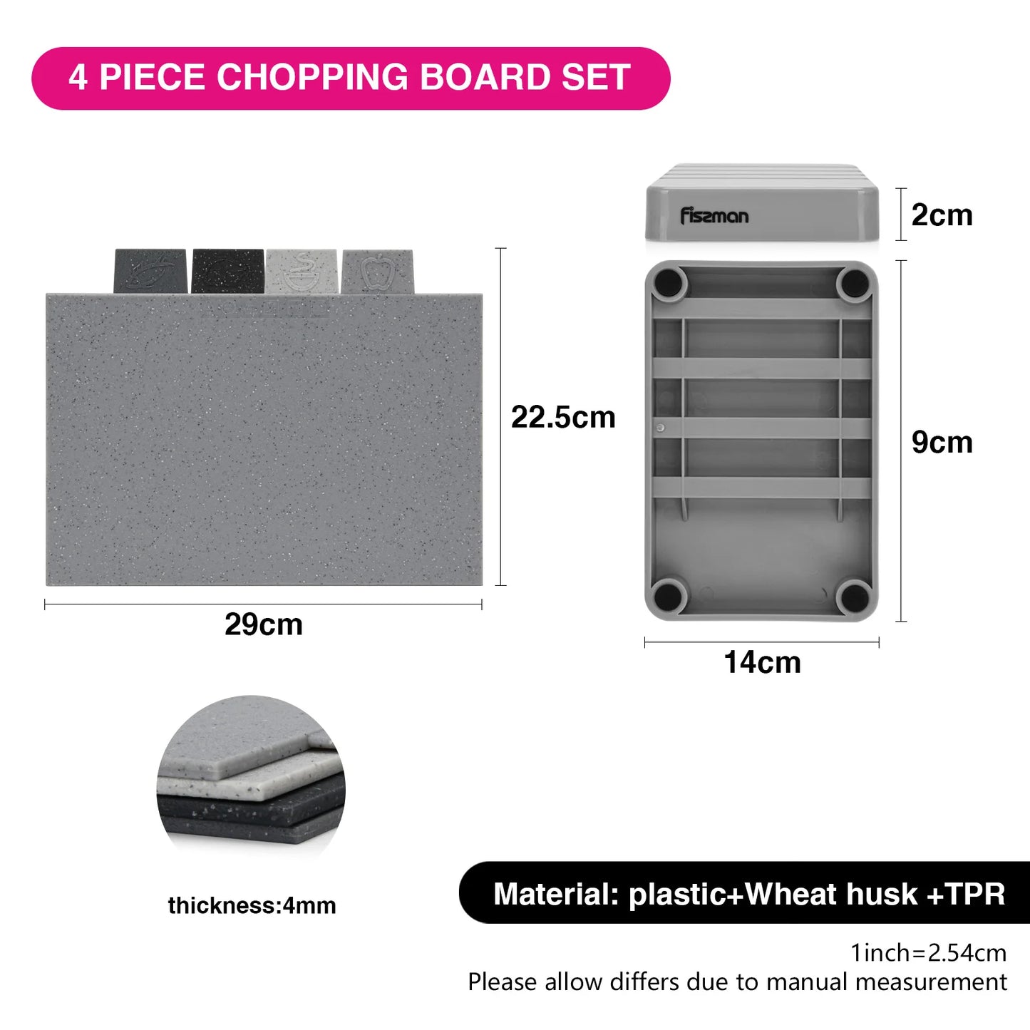 4pcs Cutting Board Set With Storage Kitchen Plastic Chopping Block Non-slip Marble Coating Anti Bacterium Fiber Mats