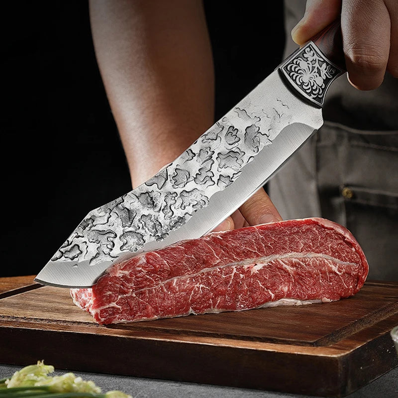 BBQ Butcher Boning Knife Hand Forged Wooden Handle Utility Knife Chef Slicing Fish Fruit Steak Knife Cleaver Meat Kitchen Knives