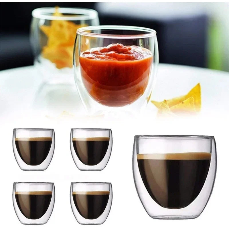 2/4/6PC 80ML/250ML/350ML/450ML Double Walled Glass Coffee Mugs Heat Insulation Clear Glass Mug Mini Whisky Glasses Drinkware Set