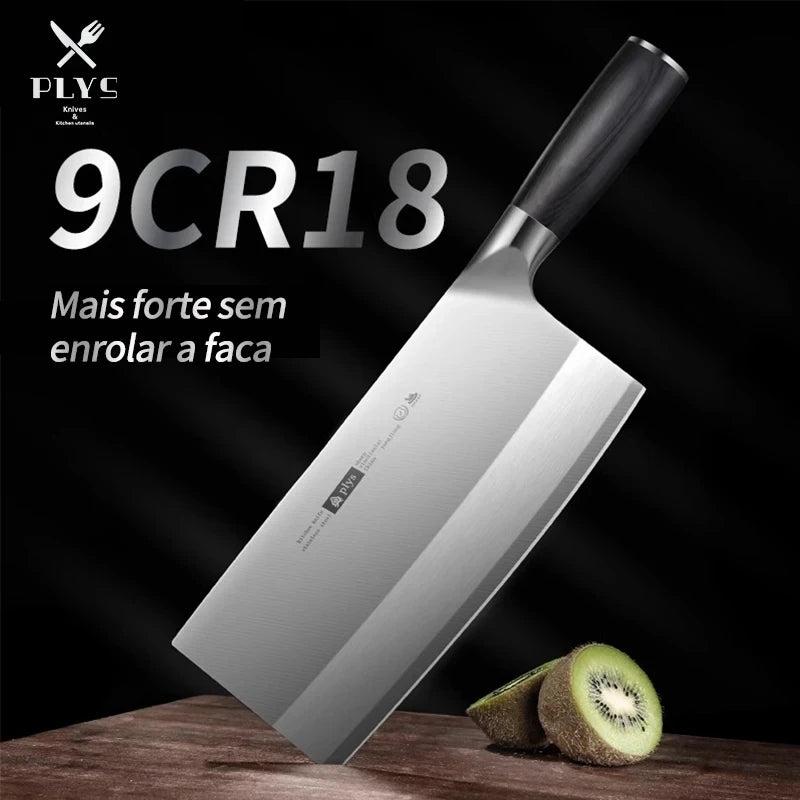 PLYS 9CR18MOV Kitchen Knife Chinese Chef Special Ultra-Sharp Slicing Knife Kitchen Meat Cleaver Ebony Handle Chopping Knife