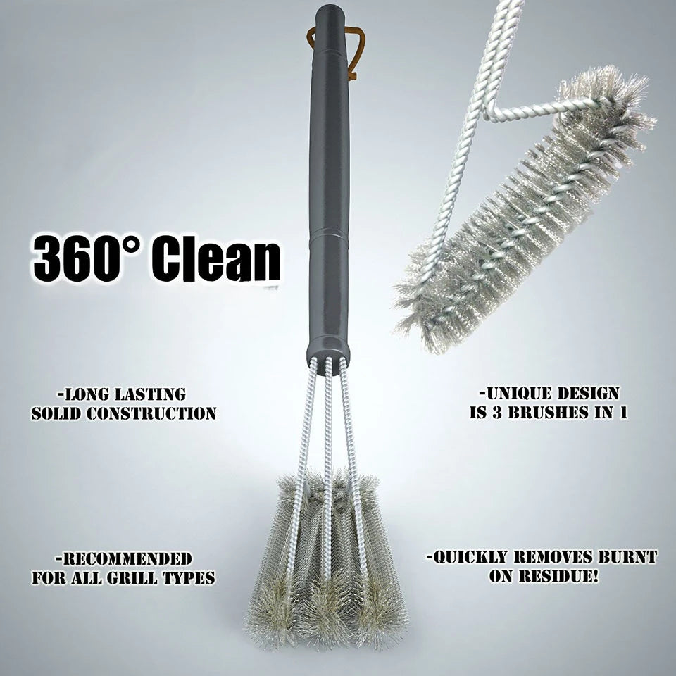 Grill Cleaning Brush BBQ Tool Grill Brush 3 Stainless Steel Brushes In 1