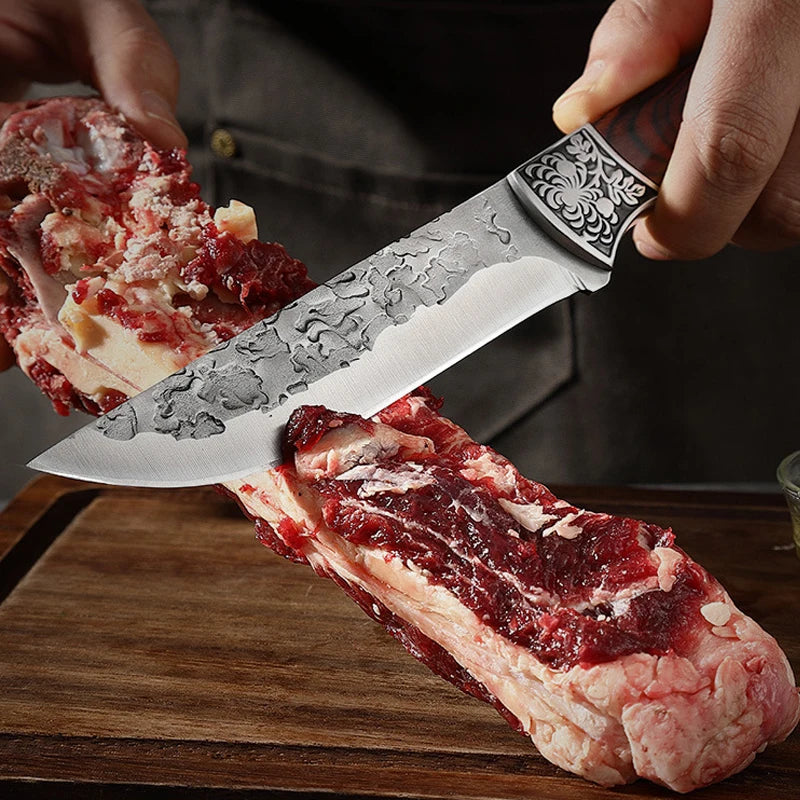 BBQ Butcher Boning Knife Hand Forged Wooden Handle Utility Knife Chef Slicing Fish Fruit Steak Knife Cleaver Meat Kitchen Knives