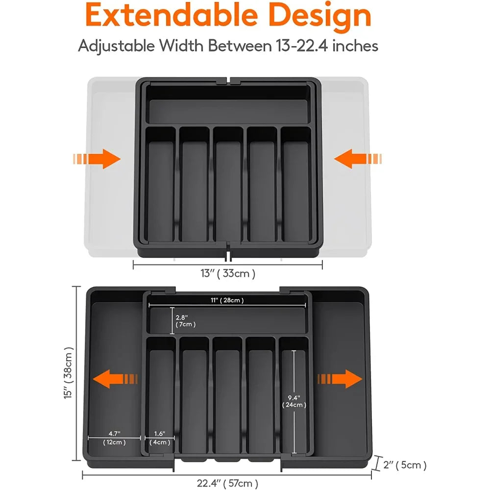 Black Cutlery Organiser Silverware Drawer Organizer Expandable Utensil Tray for Kitchen Adjustable Flatware and Cutlery Holder