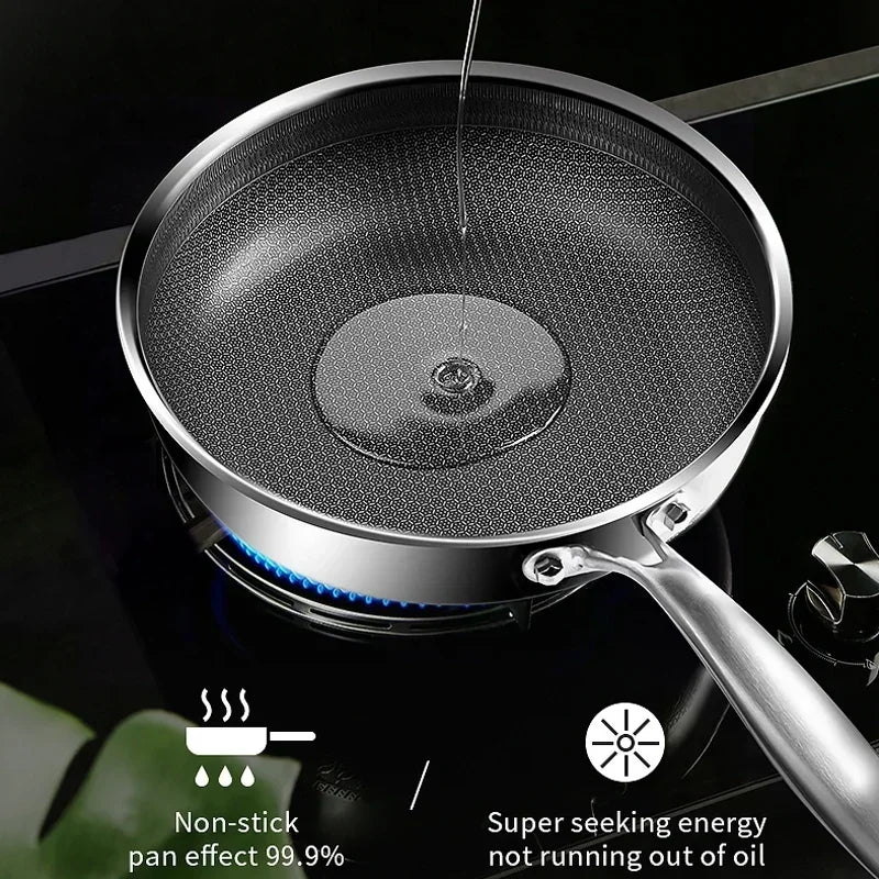 24/26CM Frying Pan Food Grade 304 Stainless Steel Non Stick Pan Honeycomb Pot Bottom Induction Cooker Gas Stove General Wok