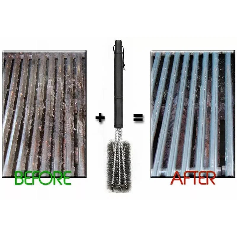 Grill Cleaning Brush BBQ Tool Grill Brush 3 Stainless Steel Brushes In 1