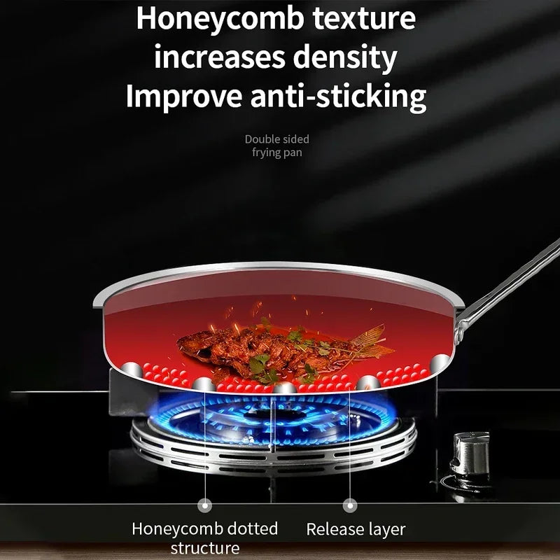 24/26CM Frying Pan Food Grade 304 Stainless Steel Non Stick Pan Honeycomb Pot Bottom Induction Cooker Gas Stove General Wok