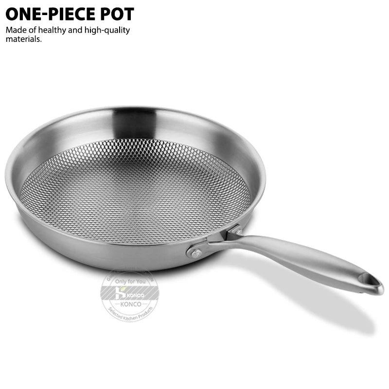 Konco 28/30cm Frying Pan 304 Stainless Steel Woks Non-stick Frying Pot Cooking Wok Flat Frying Pan Induction Gas Cookware