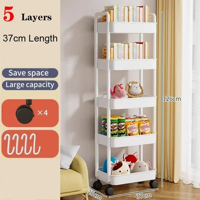 Mobile Storage Rack Trolley Household Kitchen Organizer Multi Storey Bathroom Cart Bedroom Snacks Storage Shelf Home Accessories