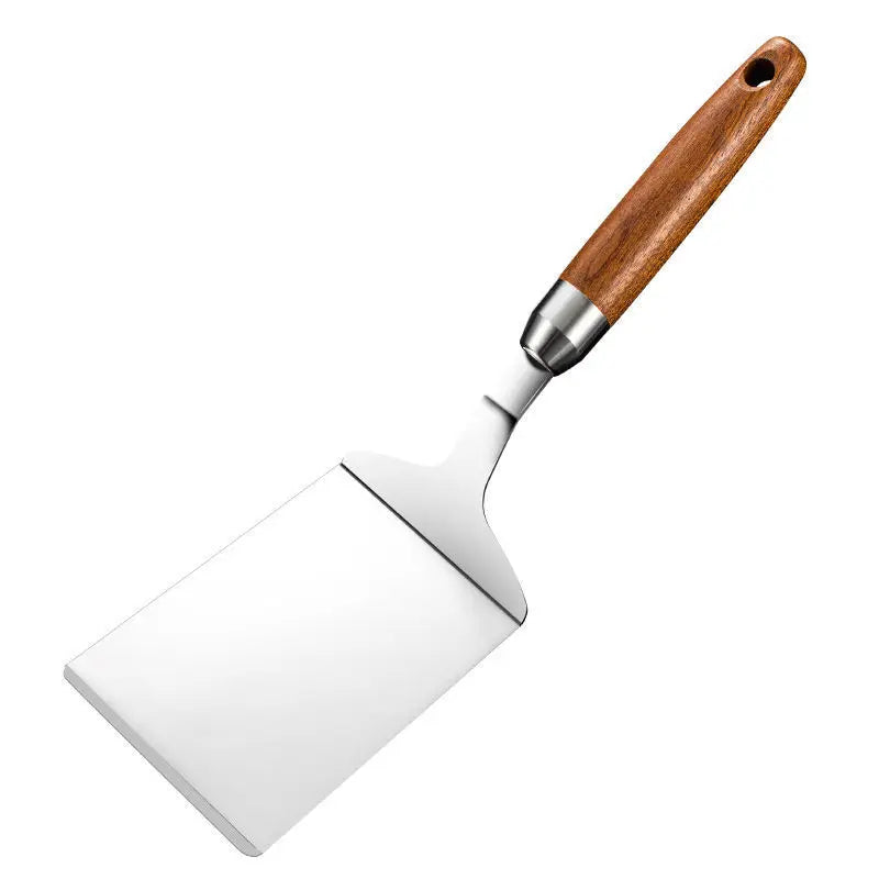 Stainless Steel Square Head Steak Cooking Spatula Wood Handle Pizza Shovel Pancake Beef Turner Scraper BBQ Utensils For Kitchen