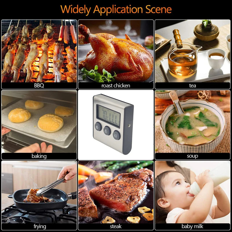 Kitchen Digital Cooking Thermometer Meat Food Temperature for Oven BBQ Grill Timer Function with Probe Heat Meter for Cooking