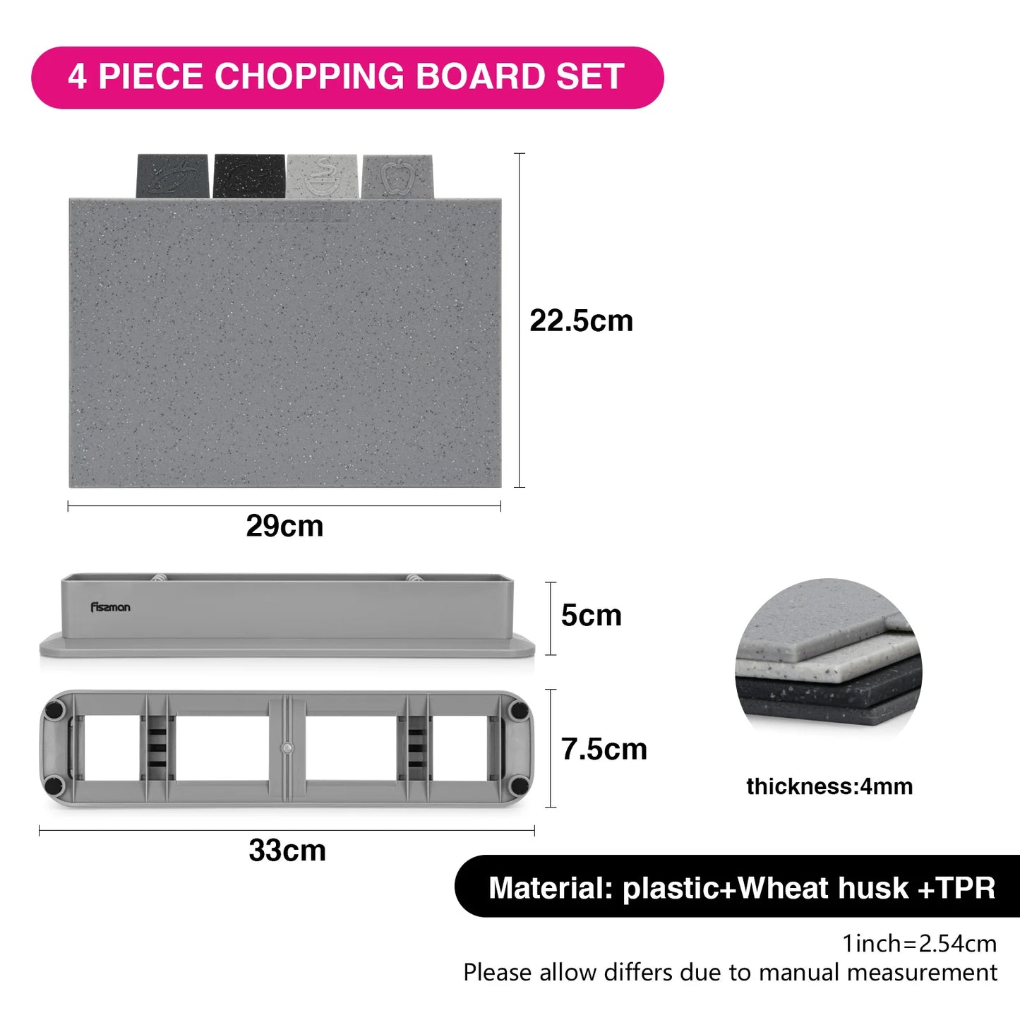 4pcs Cutting Board Set With Storage Kitchen Plastic Chopping Block Non-slip Marble Coating Anti Bacterium Fiber Mats