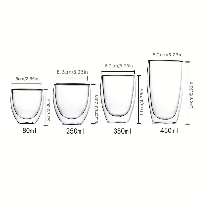 2/4/6PC 80ML/250ML/350ML/450ML Double Walled Glass Coffee Mugs Heat Insulation Clear Glass Mug Mini Whisky Glasses Drinkware Set